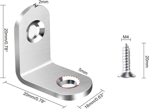 Miniatura 2 de 20 soportes en L de acero inoxidable, soporte de esquina de ángulo recto de 0.79 pulgadas, metal resistente, juntas de 90 grados
