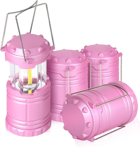 Miniatura 10 de Paquete de 2 mini linternas LED rosas para acampar, luces portátiles para acampar, lámparas con mango al aire libre, luces de emergencia esenciales