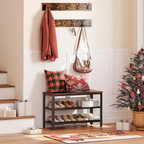 Miniatura 8 de HOOBRO Árbol de pasillo con banco, juego de perchero y banco para zapatos, zapatero de entrada con ganchos para abrigos, árbol de pasillo