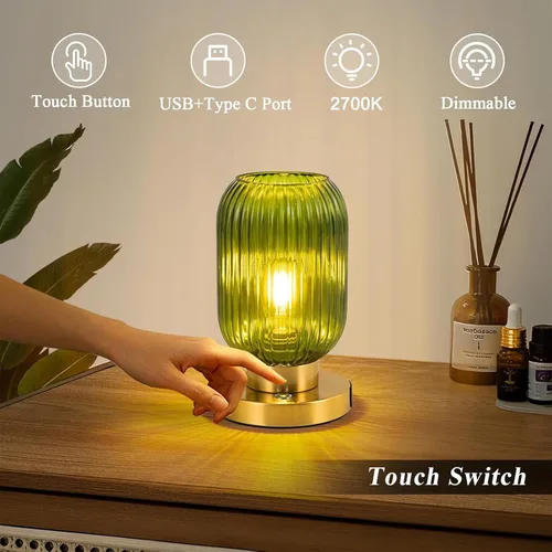 Miniatura 2 de Lámpara de mesa de cristal para sala de estar, lámpara de noche vintage para dormitorio, lámpara de mesa de noche regulable de 3 vías con control