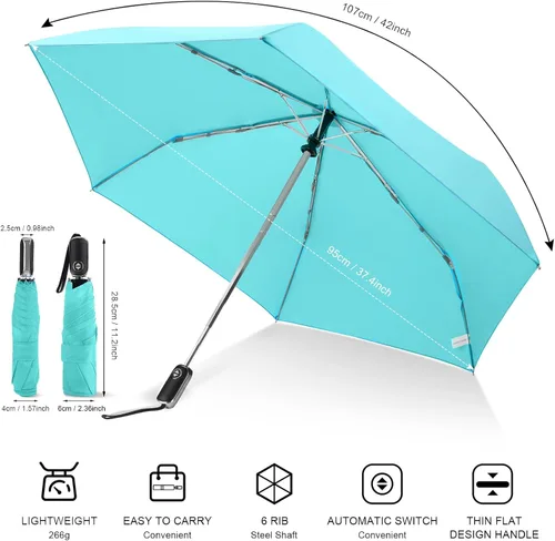 Miniatura 14 de LEAGERA Paraguas de viaje compacto para bolso, mango plano, impermeable para lluvia ligera