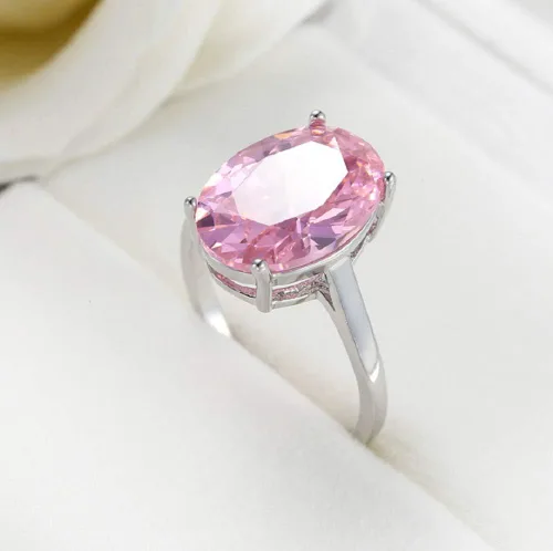 Miniatura 4 de Anillo de piedras preciosas de topacio rosa de plata 925 para mujer, talla 6-10