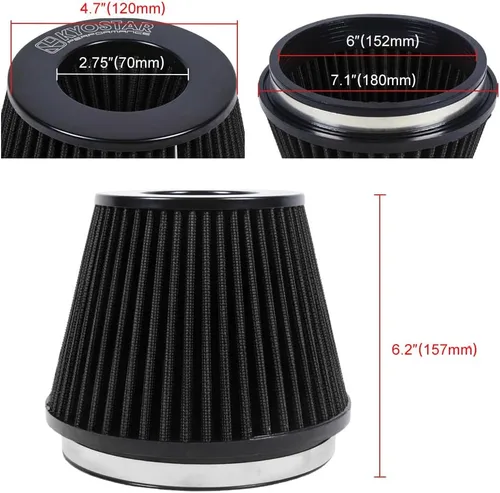 Miniatura 153 de KYOSTAR Filtro de aire universal de alto flujo de 3" (76 mm), entrada de aire frío de cono reutilizable, alto rendimiento, lavable, kit de aire seco