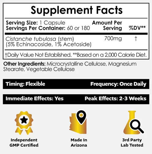Miniatura 2 de Nootropics Depot Cápsulas de Cistanche tubulosa 700 mg 5% equinacosido + 1% verbascósido (acetósido) 60