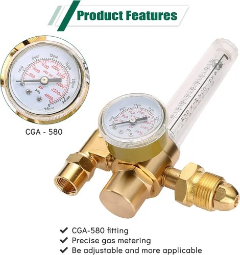 Miniatura 4 de ATPEAM Regulador de argón de CO2 Soldador TIG Soldadura MIG Caudalímetro de CO2 10 a 50 CFH - Medidor de presión de 0 a 4000 psi con manguera de 6.5