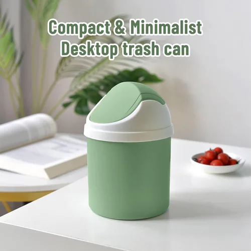 Miniatura 3 de Mini Cubo de Basura de Escritorio con Tapa Abatible, Elegante Papelera de Mesa con Lunares de Encaje, Cesta de Papel de Desperdicio Redonda, Pequeño