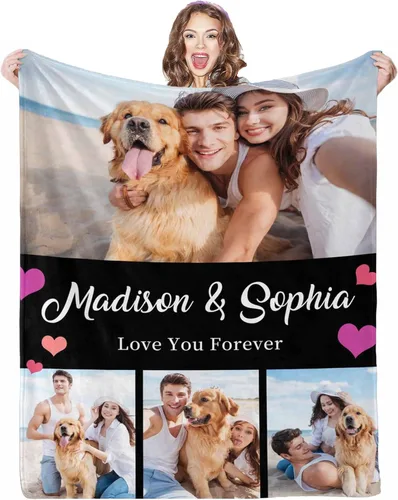 Miniatura 23 de Manta de fotos personalizada, 4 fotos, mantas personalizadas para mamá, abuela, esposa, mujeres de hija, hijo, marido, 8 tamaños 4 Fotos-1