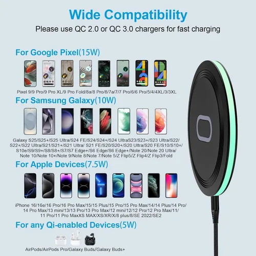 Miniatura 5 de Pixel 10a - Almohadilla de carga inalámbrica rápida de 15 W con adaptador para Google Pixel 9 9a 9 Pro Fold 8a 7a, iPhone 16 15 14 13 Pro Max