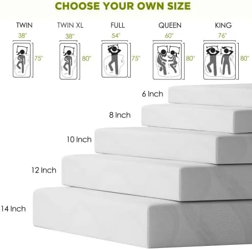 Miniatura 3 de Colchón de tamaño individual de 8 pulgadas para litera, colchón híbrido en una caja, colchón de espuma viscoelástica de gel refrescante