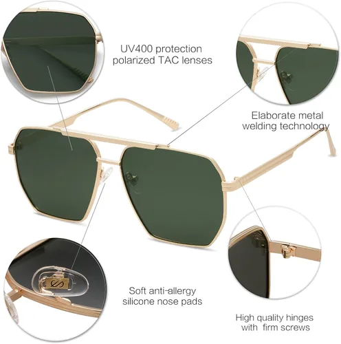 Miniatura 4 de SOJOS Gafas de sol polarizadas cuadradas retro de gran tamaño para mujeres y hombres estilo vintage UV400 gafas de sol clásicas grandes de metal