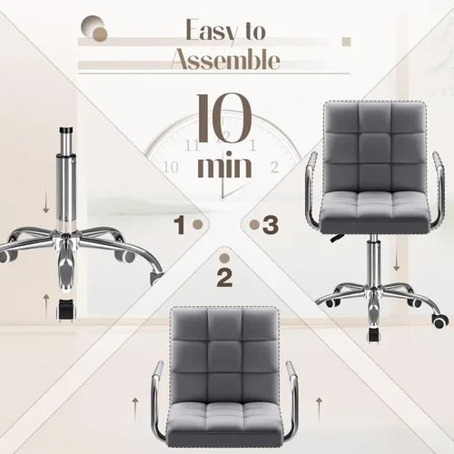 Miniatura 6 de Furmax silla de oficina con respaldo medio de piel sintética, silla ejecutiva moderna, ajustable, silla de escritorio para el hogar, silla de Gris