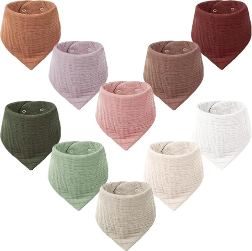 Miniatura 23 de Konssy Baberos de muselina para bebé, paquete de 10 baberos bandana para bebé, 100% algodón, unisex para niños y niñas Amarillo