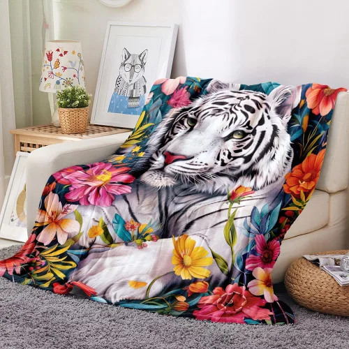 Miniatura 4 de Mantas de acuarela vintage con diseño floral de tigre para hombre, suaves y acogedoras, de franela con estampado de animales, para cama, sofá