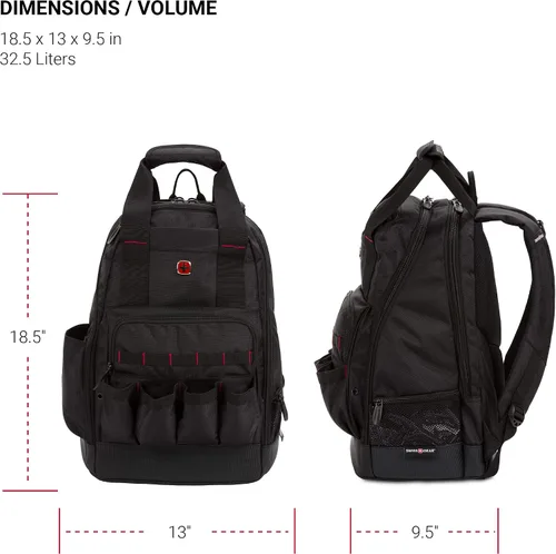 Miniatura 5 de SwissGear Mochila de bolsa de herramientas, se adapta hasta, Negro, Mediana