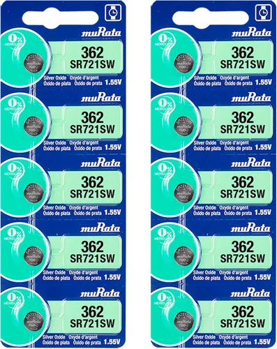 Murata 362 Batería SR721SW 1.55V Celda de botón de reloj de óxido de plata (10 baterías)
