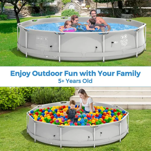Miniatura 5 de GYMAX Piscina sobre el suelo de 12 x 31.5 pulgadas, piscina con marco de acero con cubierta para piscina, resistente al desgarro, piscina al aire