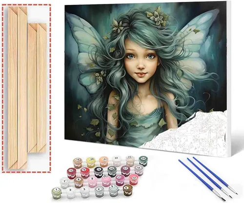 Miniatura 38 de Angel Girl - Pintura por números para adultos, corona de rosas rosadas, pintura al óleo digital, pintura acrílica, kit de pintura linda para niñas