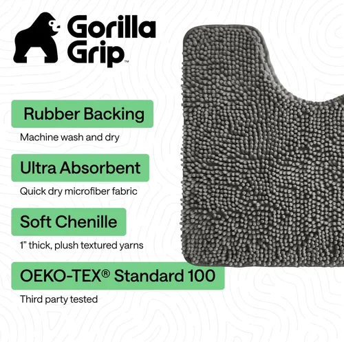 Miniatura 3 de GORILLA GRIP - Alfombra de baño de felpa absorbente y peluda con respaldo de goma para base ovalada de inodoro, alfombras lavables a máquina, suaves