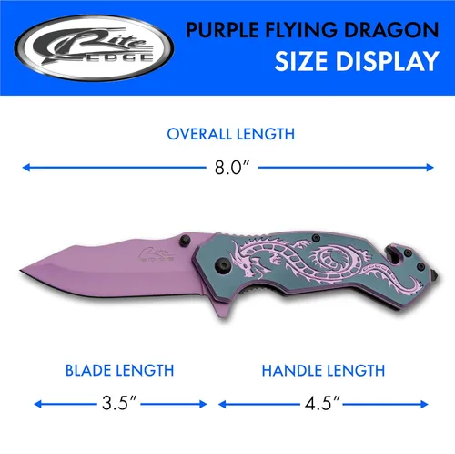 Miniatura 3 de SZCO 7.75" Cuchillo plegable de utilidad de rescate con apertura asistida Flying Dragon (Morado)