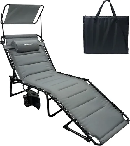 Miniatura 15 de Sillón plegable para exteriores acolchado para adultos de 264 libras, tumbona de patio para exteriores, silla de playa reclinable ajustable de 5