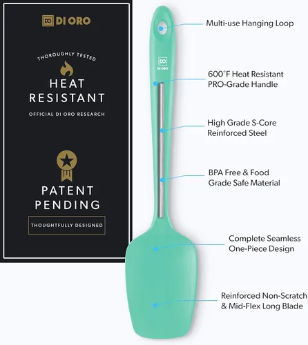 Miniatura 2 de DI ORO Espátula de cuchara de silicona - Garantía perpetua - Gran espátula de silicona resistente al calor de 600°F con raspador - Libre de BPA