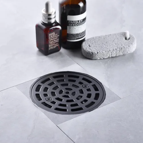 Miniatura 9 de Kit de drenaje de ducha redondo RANDOM en negro mate con brida base ajustable, cubierta de drenaje de ducha de 4 pulgadas con adaptador roscado