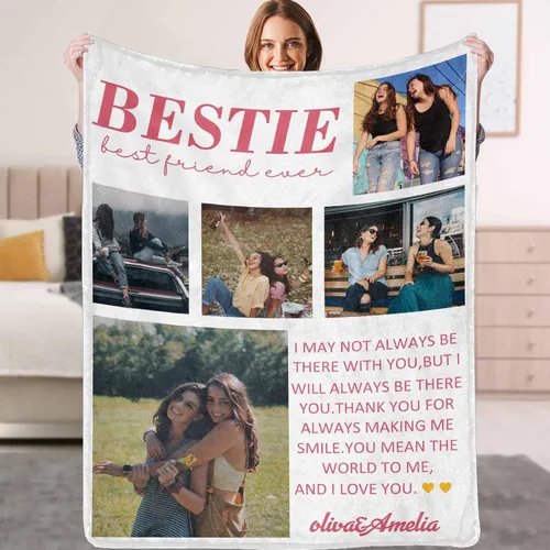 Miniatura 16 de YESCUSTOM Manta personalizada de Friends Forever con collage de fotos y texto, manta personalizada para mejores amigos, mejores amigos, cumpleaños