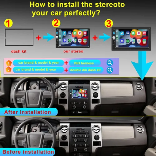 Miniatura 9 de Apple CarPlay inalámbrico y Android Auto, estéreo de coche doble DIN - Pantalla táctil IPS de 7", 1024*600, radio de coche FM, Bluetooth 5.2, 180W