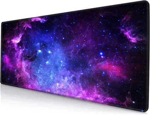 Miniatura 7 de Alfombrilla de ratón grande para juegos con bordes cosidos, tapete de escritorio Galaxy, tapete extendido para teclado, tapete de escritorio de goma