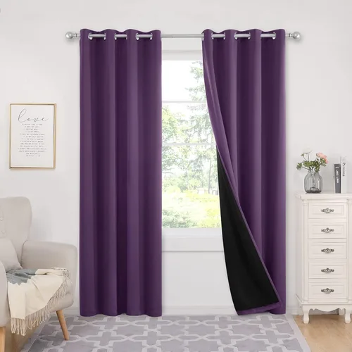 Miniatura 80 de Deconovo Cortinas 100% opacas, cortinas de ventana con aislamiento térmico, paneles reductores de ruido, cortinas de forro negro, con ojales