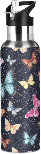 Miniatura 8 de Stainless Steel Water Bottle 20 Oz, Leakproof Water Bottles for Gym Outdoor Travel School, Colorful Butterflies Black
