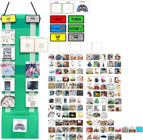 Miniatura 14 de Programa visual para niños – 133 tarjetas de plástico duraderas con imágenes y monedas con lazo suave Tabla de rutina diaria y recompensas por
