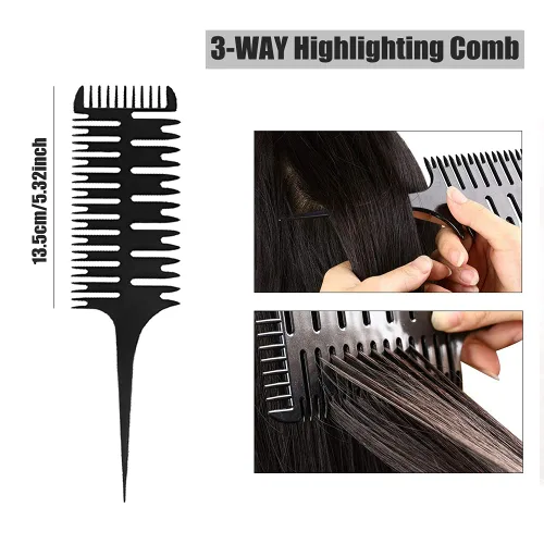 Miniatura 4 de Fox Baby Peine para peinar el cabello, 4 peines de metal negro, resaltado, estilo profesional, para estilista en casa, peluquero, tejido, teñido