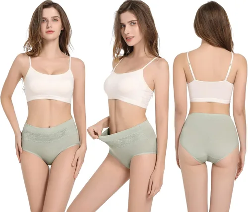 Miniatura 2 de Havvis - Calzones de cintura alta y de algodón para mujer ropa interior que disimula la barriga jacquard con rosas paquete múltiple