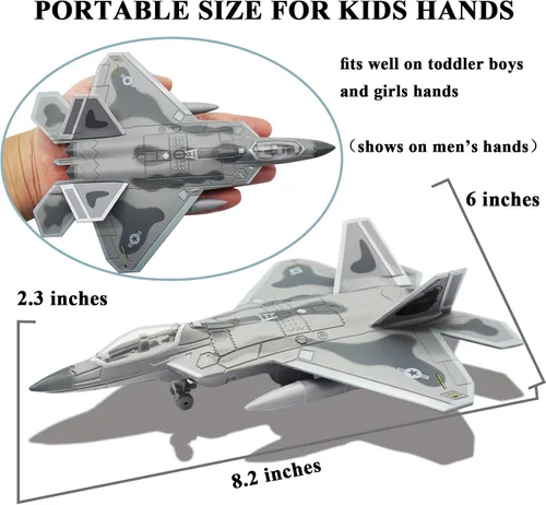 Miniatura 6 de OTONOPI Fighter Jet Toy F-22 Raptor Fighter Bomber Avión Diecast Army Fighting Jet 1/100 Modelo de aviones con luces y sonidos para niños