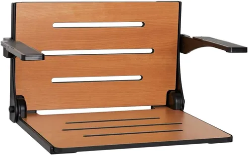 Miniatura 9 de Seachrome Silhouette Comfort Banco de Ducha Plegable de Montaje en Pared con Brazos, Asiento Negro con Marco Negro Mate