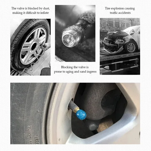 Miniatura 4 de Paquete de 4 tapas brillantes para vástagos de válvula, tapas de aire, tapones de aire de neumáticos de diamantes de cristal para automóvil, Azul