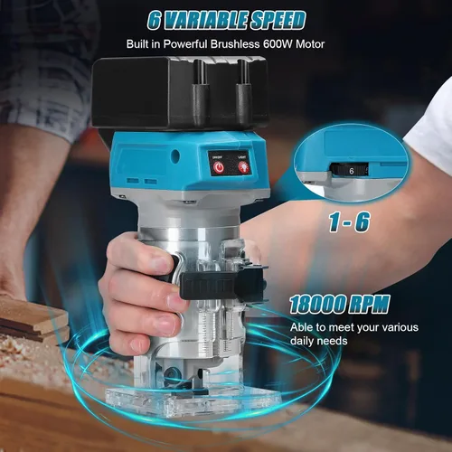 Miniatura 2 de Weytoll 18V 18000RPM Perfiladora sin escobillas, 6.35mm de diámetro de recorte, perfiladora de palma inalámbrica, perfiladora de madera, con 6