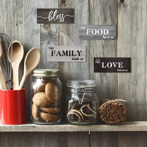 Miniatura 6 de Creoate 4 letreros de amor para la familia con la bendición de alimentos para la cocina, decoración rústica de casa de campo, decoración colgante