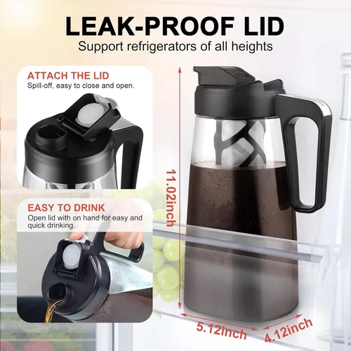 Miniatura 2 de Sivaphe Cafetera grande de hielo frío de 64 onzas, jarra Traitan Safty Traitan, a prueba de fugas, método de cafetera caliente helada, 2 cuartos