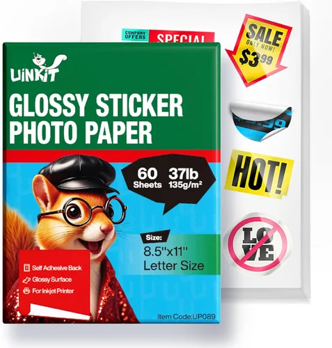 Miniatura 12 de Uinkit 100 hojas de papel fotográfico con etiquetas adhesivas brillantes imprimibles de 8.5 x 11 pulgadas, hoja completa de inyección de tinta