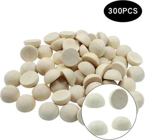 Miniatura 2 de Hitefu 300 mini cuentas de media madera, bolas de madera divididas redondas sin terminar a granel para pintura de manualidades, proyectos de adornos