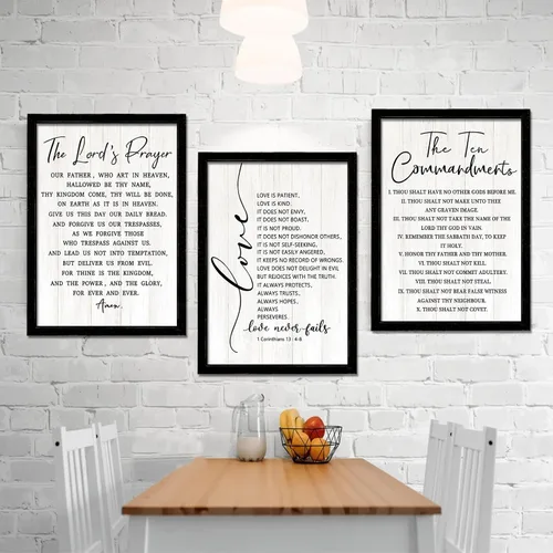 Juego de 3 arte de pared enmarcado con versículos bíblicos rústicos vintage, 11''×16'', citas religiosas cristianas positivas, letrero de frases