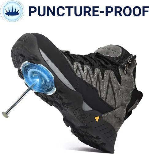 Miniatura 5 de AUVYI Botas de trabajo impermeables con punta de acero para hombre, de ancho, cómodas, duraderas, antideslizantes, de cuero, zapatos de trabajo