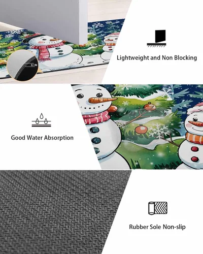 Miniatura 3 de Tapete de baño de muñeco de nieve de Navidad para bañera, antideslizante, de secado rápido y absorbente, tierra de diatomeas, fregadero de ducha