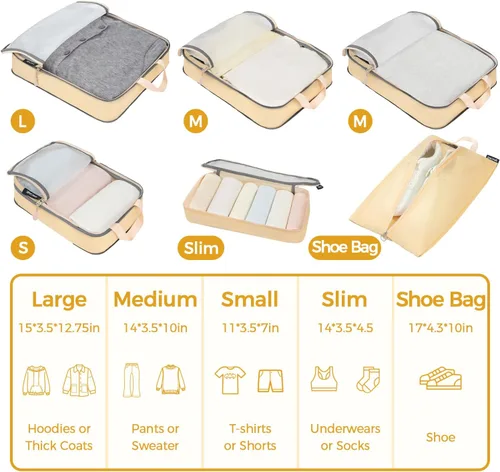 Miniatura 8 de BAGAIL 4 Set/6 Set Ultraligero Compresión Embalaje Cubos Organizador de Embalaje para Accesorios de Viaje Equipaje Maleta Mochila