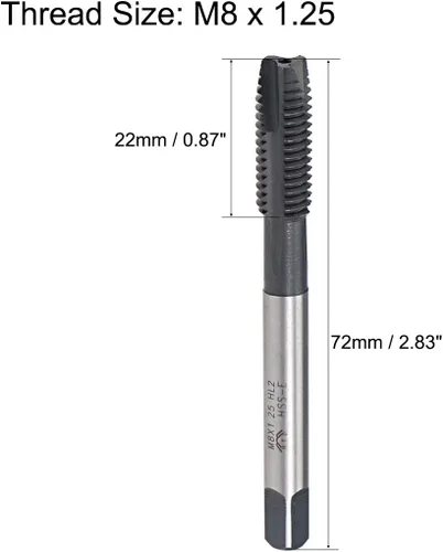 Miniatura 2 de uxcell Grifo de roscado de punta espiral M8 x 1.25, tolerancia H2 de acero de alta velocidad recubierto TICN, vástago redondo con extremo cuadrado