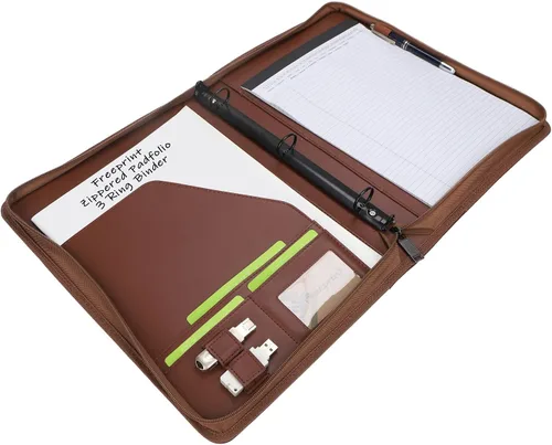 Miniatura 3 de portafolio con cremallera de 3 anillos, organizador de carpeta con bloc de notas tamaño carta legal - Portafolio de PU de cuero con organizador
