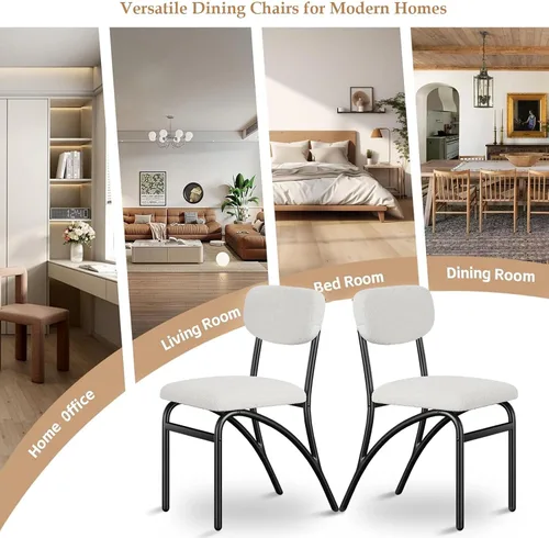 Miniatura 4 de GarveeHome Juego de 4 sillas de comedor beige tapizadas, sillas de comedor modernas con patas de metal para sala de estar, comedor, cocina, 4 sillas