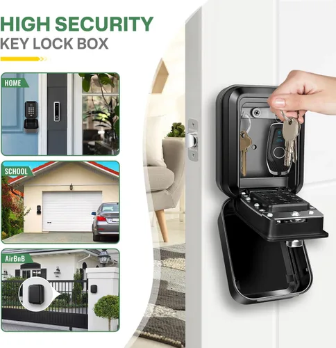 Miniatura 6 de HUANLANG Caja de seguridad para llaves con código, cajas de llaves impermeables para montaje en pared, 12 dígitos, teclado para llaves de casa